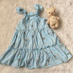 Playful Bluey Tiered Dress with Yellow and White Daisies